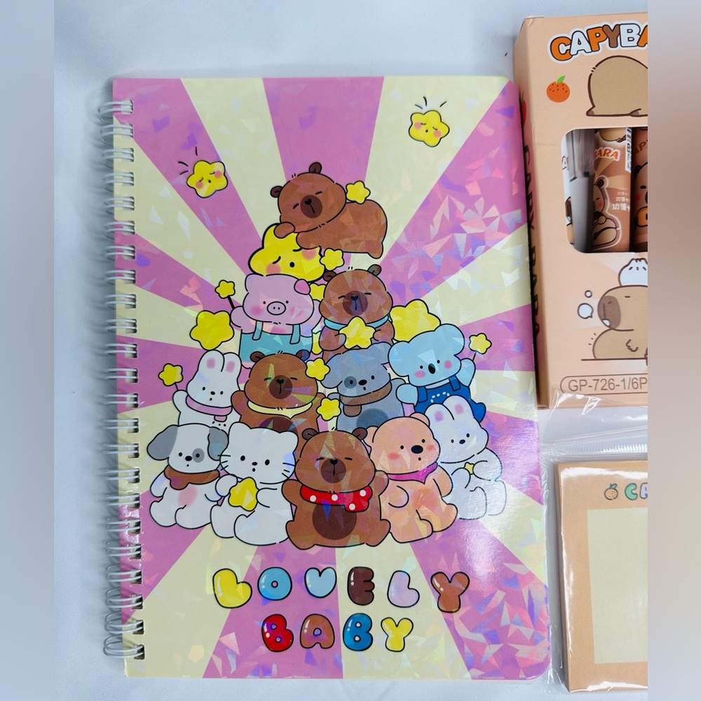 Capybara Bear Stationery Set with Notebook and Pens & Post it Notes - Picture 4 of 6